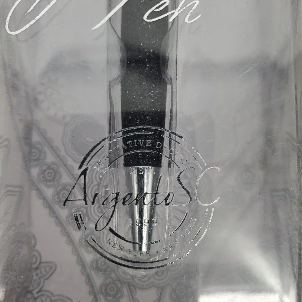 Argento SC Black Glitter Ballpoint Pen with Genuine Crystals BPE010-BK New